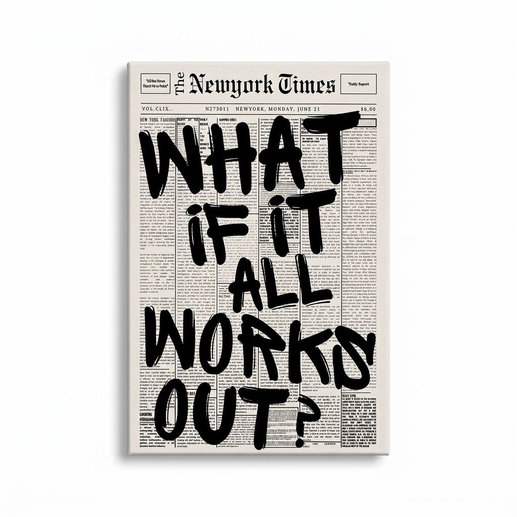 PORMIPONE What If It All Works Out Wall Art, 16x24in Gallery Wrapped Canvas, Inspirational Motivational Quote, Black and White Typography Decor for Living Room Bedroom Office