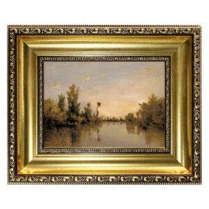 PORMIPONE Vintage River Landscape Wall Art, 24x16in Gold Ornate Framed Canvas, Classic Oil Painting Replica, Antique Style Decor for Living Room Bedroom Office