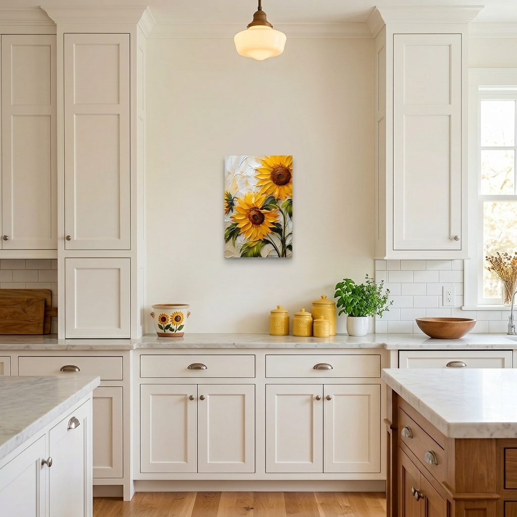 PORMIPONE Sunflower Wall Art, 16x24in Gallery Wrapped Canvas, Textured Floral Painting, Yellow Flower Wall Decor for Kitchen Dining Room Living Room Farmhouse - 图片 2