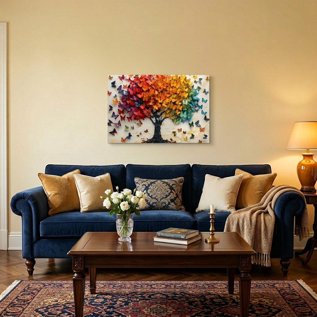 PORMIPONE Butterfly Tree Wall Art, 16x24in Gallery Wrapped Canvas, Colorful Abstract Painting, Textured Butterfly Wall Decor for Living Room Bedroom Kids Room - 图片 2