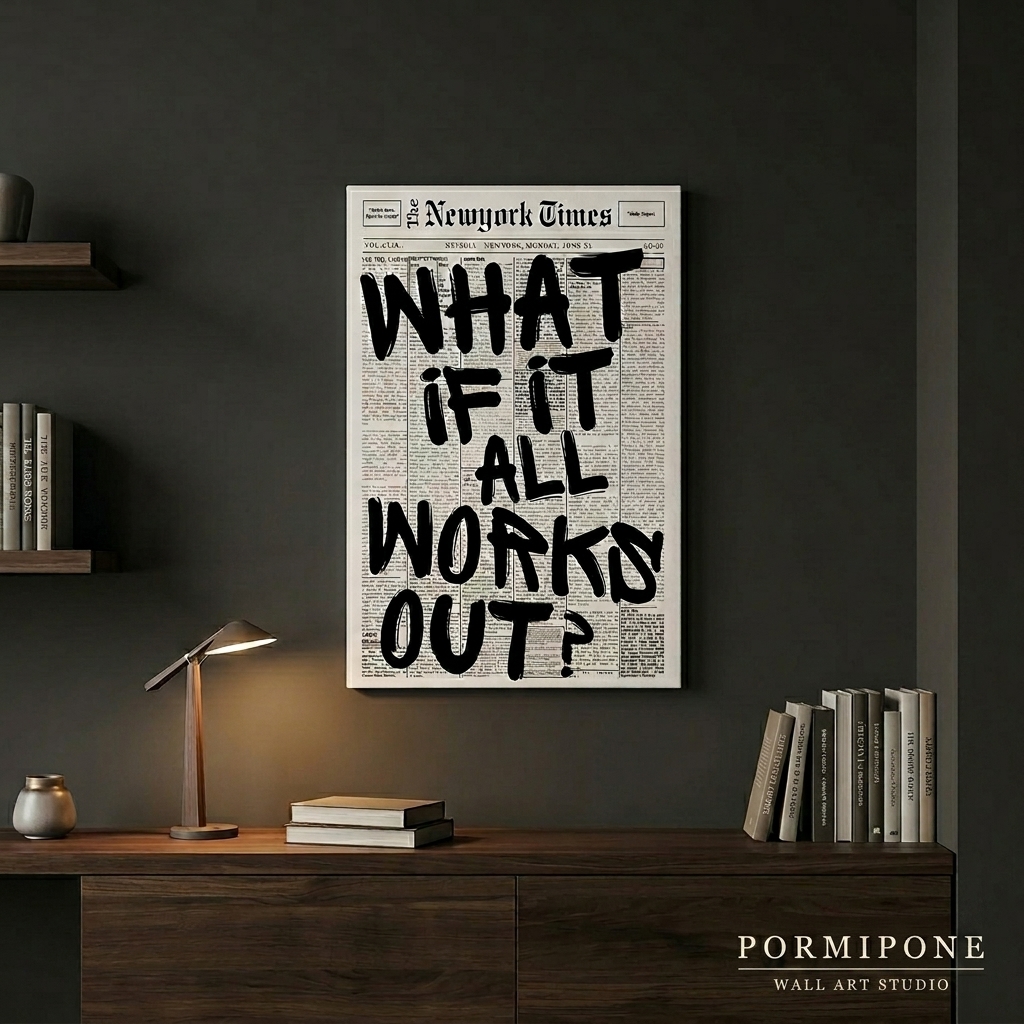 PORMIPONE What If It All Works Out Wall Art, 16x24in Gallery Wrapped Canvas, Inspirational Motivational Quote, Black and White Typography Decor for Living Room Bedroom Office - 图片 2