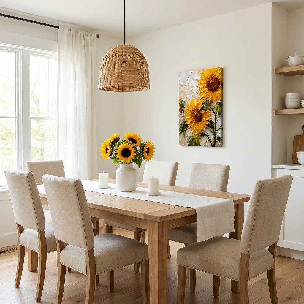PORMIPONE Sunflower Wall Art, 16x24in Gallery Wrapped Canvas, Textured Floral Painting, Yellow Flower Wall Decor for Kitchen Dining Room Living Room Farmhouse - 图片 3