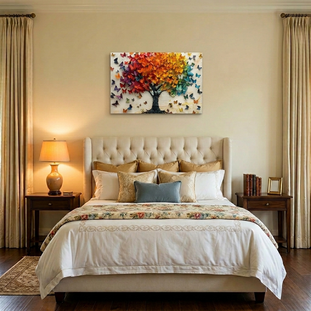 PORMIPONE Butterfly Tree Wall Art, 16x24in Gallery Wrapped Canvas, Colorful Abstract Painting, Textured Butterfly Wall Decor for Living Room Bedroom Kids Room - 图片 3