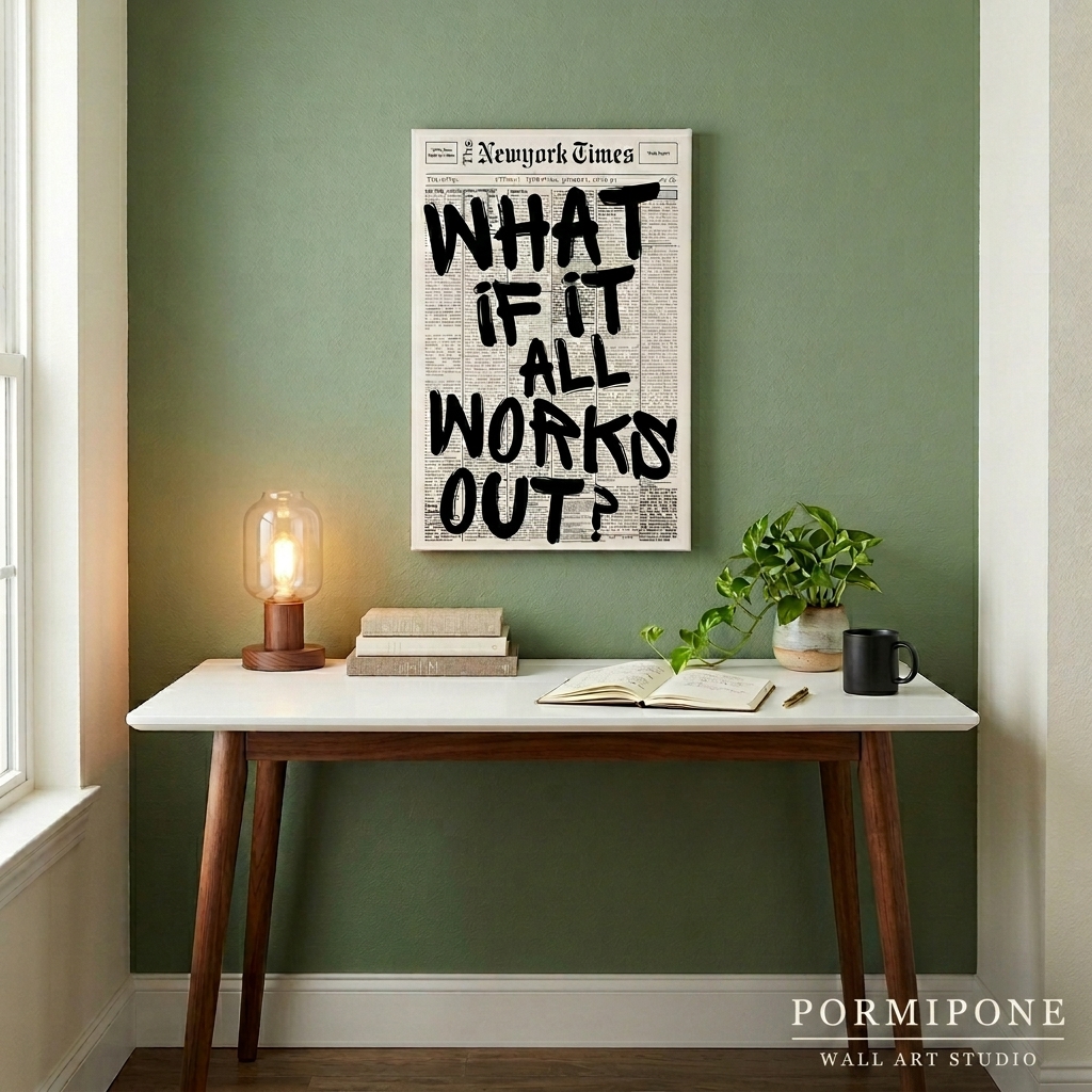 PORMIPONE What If It All Works Out Wall Art, 16x24in Gallery Wrapped Canvas, Inspirational Motivational Quote, Black and White Typography Decor for Living Room Bedroom Office - 图片 3