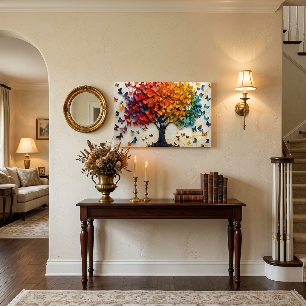 PORMIPONE Butterfly Tree Wall Art, 16x24in Gallery Wrapped Canvas, Colorful Abstract Painting, Textured Butterfly Wall Decor for Living Room Bedroom Kids Room - 图片 4