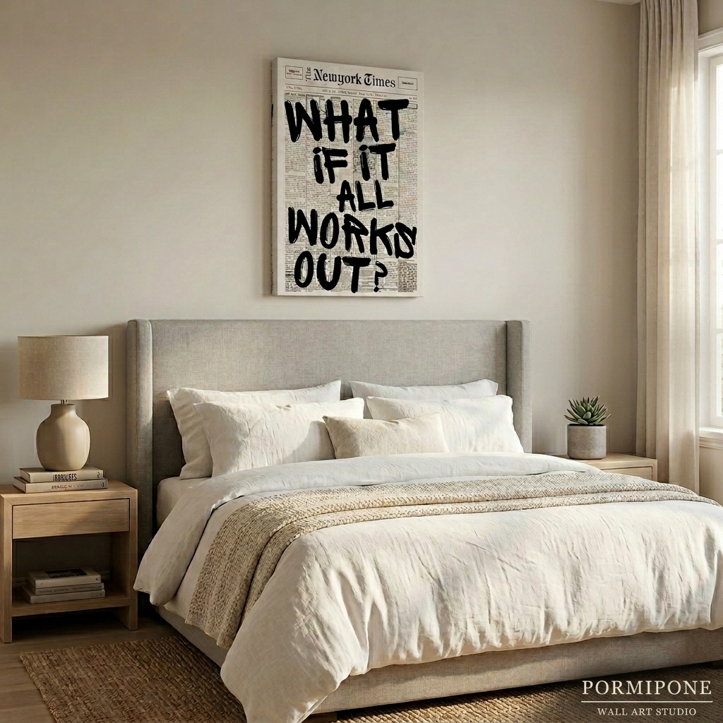 PORMIPONE What If It All Works Out Wall Art, 16x24in Gallery Wrapped Canvas, Inspirational Motivational Quote, Black and White Typography Decor for Living Room Bedroom Office - 图片 4