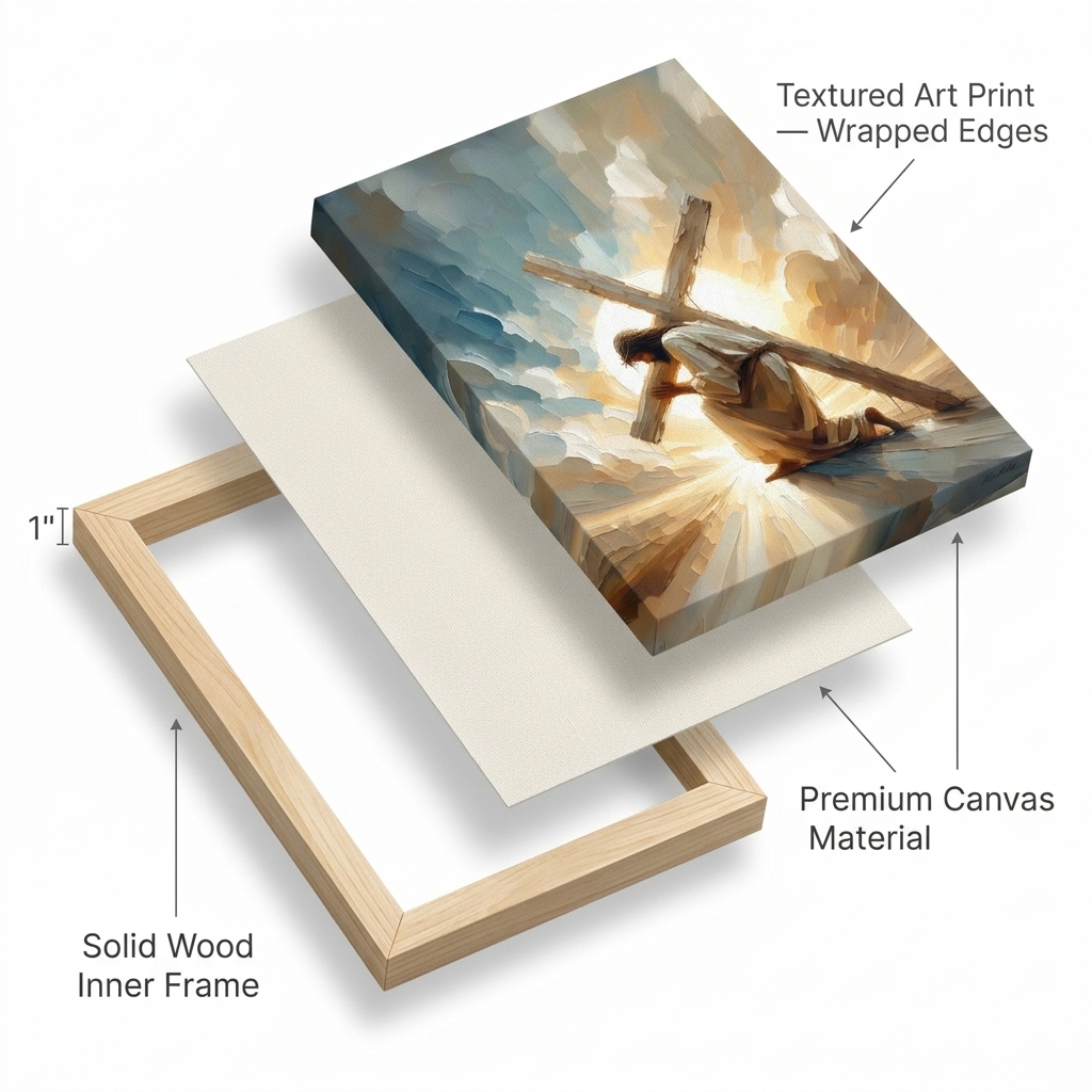 PORMIPONE Jesus Carrying the Cross Wall Art, 24x36in Gallery Wrapped Canvas, Textured Religious Painting, Christian Wall Decor for Living Room Prayer Room Church - 图片 5