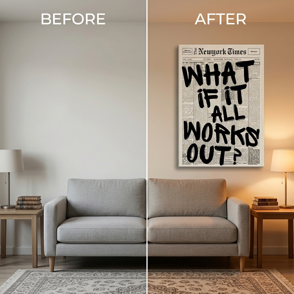 PORMIPONE What If It All Works Out Wall Art, 16x24in Gallery Wrapped Canvas, Inspirational Motivational Quote, Black and White Typography Decor for Living Room Bedroom Office - 图片 5