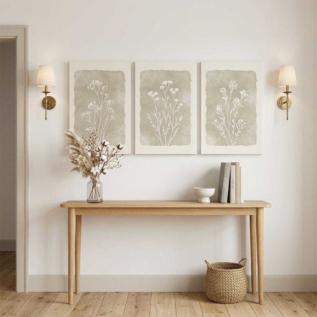 PORMIPONE Botanical Wall Art Set of 3, 16x24in Gallery Wrapped Canvas, Neutral Boho Wildflower Prints, Farmhouse Floral Decor for Living Room Bedroom Entryway - 图片 5