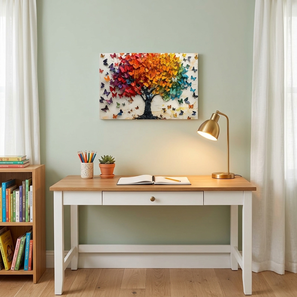 PORMIPONE Butterfly Tree Wall Art, 16x24in Gallery Wrapped Canvas, Colorful Abstract Painting, Textured Butterfly Wall Decor for Living Room Bedroom Kids Room - 图片 6