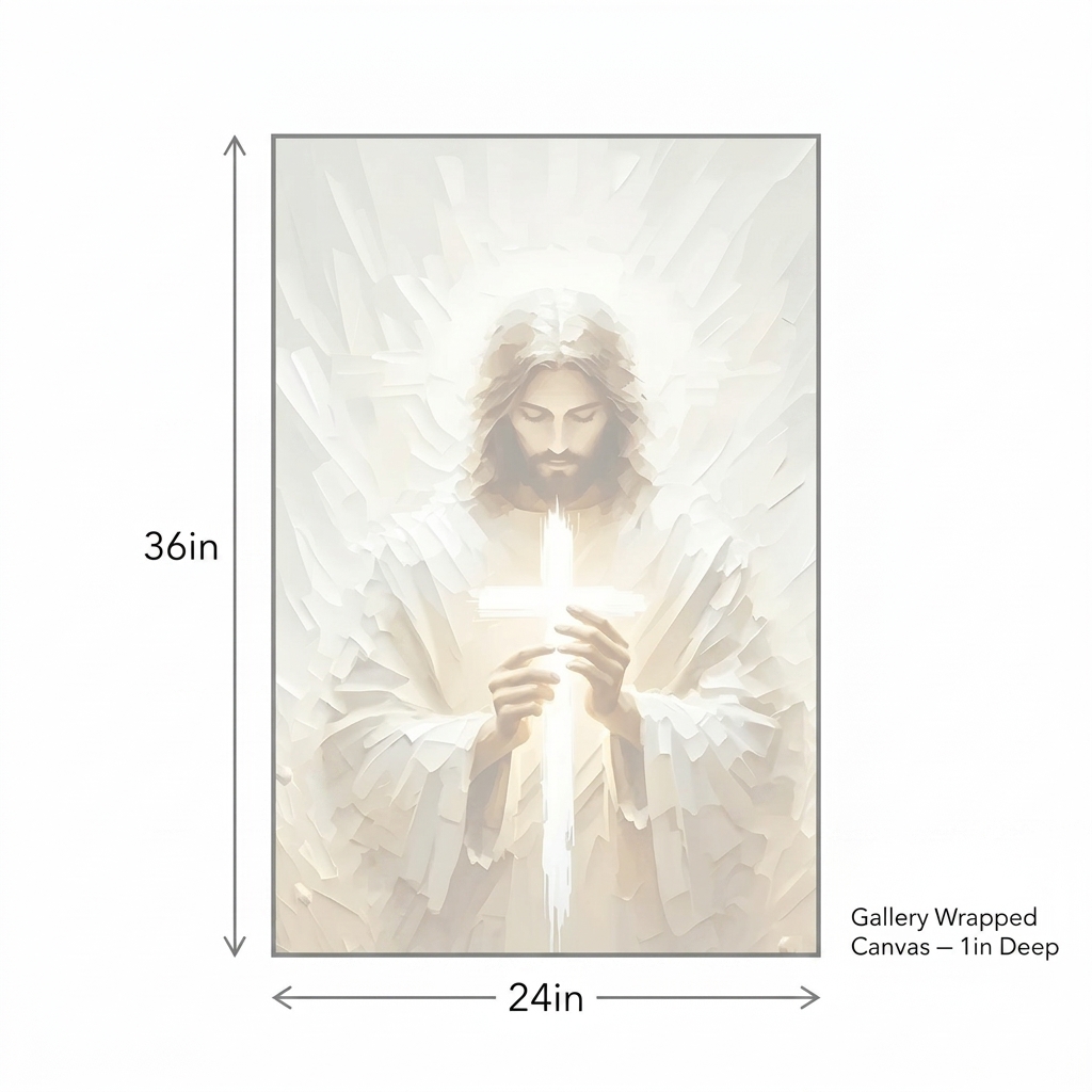 PORMIPONE Jesus Holding Cross Wall Art, 24x36in Gallery Wrapped Canvas, Textured Religious Painting, Christian Wall Decor for Church Living Room Prayer Room - 图片 7