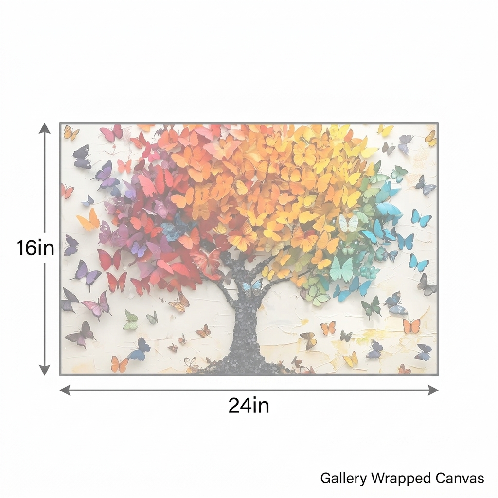 PORMIPONE Butterfly Tree Wall Art, 16x24in Gallery Wrapped Canvas, Colorful Abstract Painting, Textured Butterfly Wall Decor for Living Room Bedroom Kids Room - 图片 7