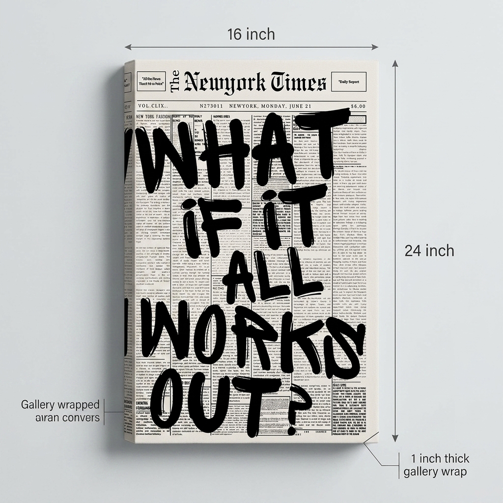 PORMIPONE What If It All Works Out Wall Art, 16x24in Gallery Wrapped Canvas, Inspirational Motivational Quote, Black and White Typography Decor for Living Room Bedroom Office - 图片 7