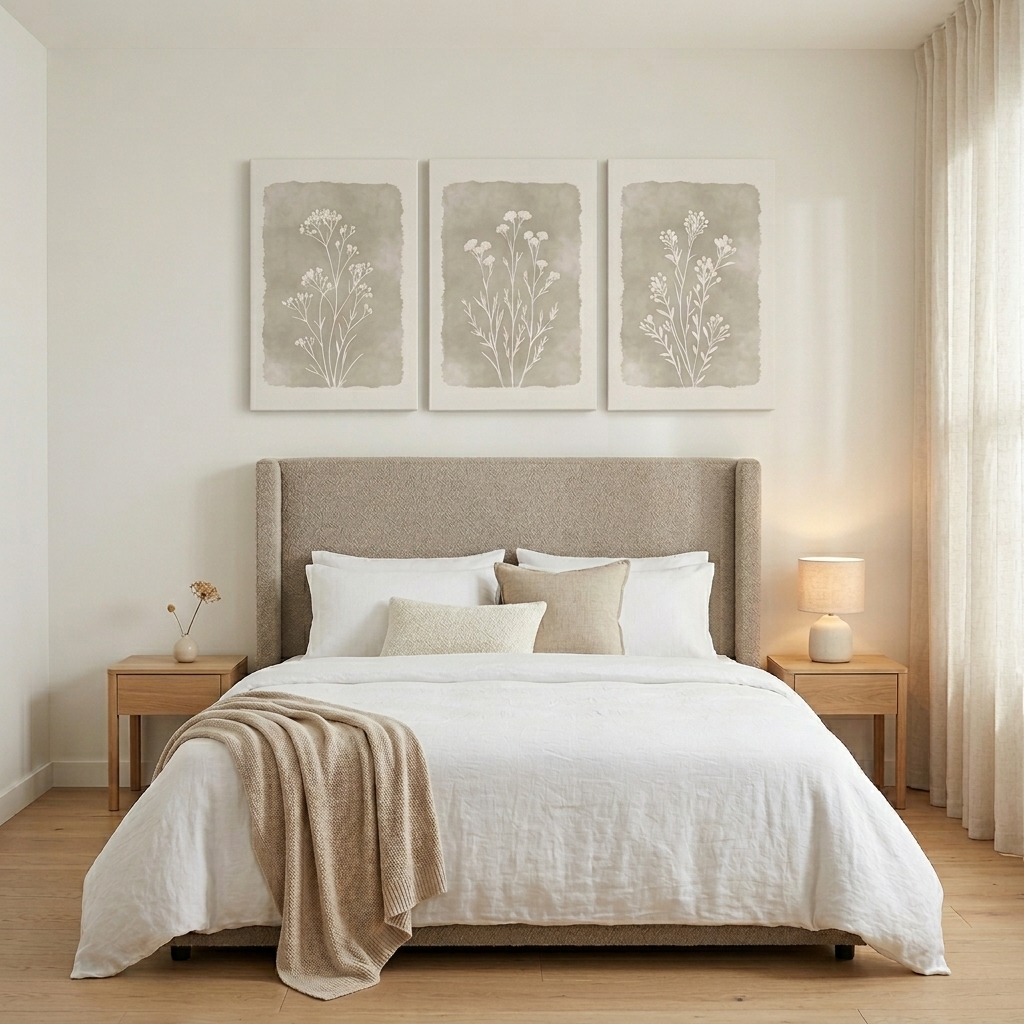PORMIPONE Botanical Wall Art Set of 3, 16x24in Gallery Wrapped Canvas, Neutral Boho Wildflower Prints, Farmhouse Floral Decor for Living Room Bedroom Entryway - 图片 3