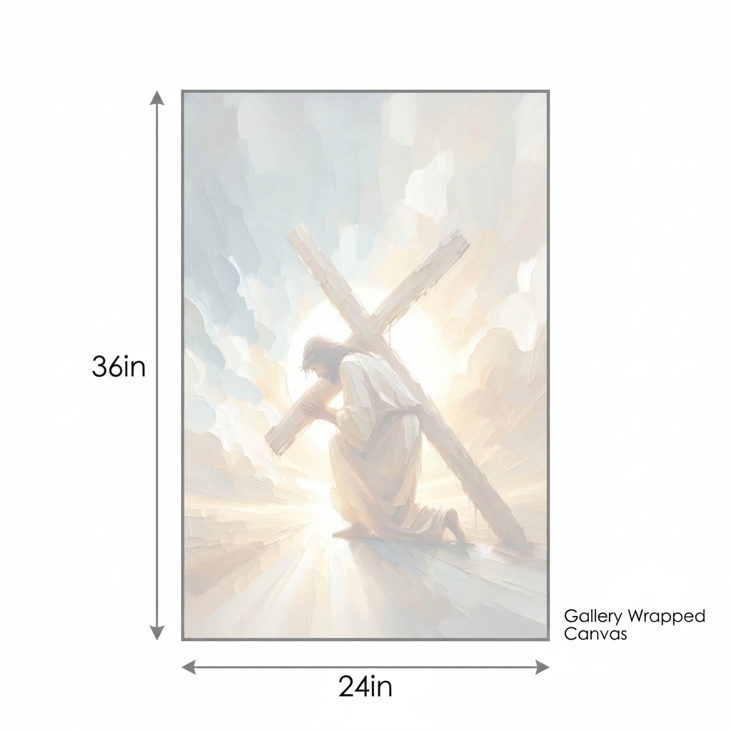 PORMIPONE Jesus Carrying the Cross Wall Art, 24x36in Gallery Wrapped Canvas, Textured Religious Painting, Christian Wall Decor for Living Room Prayer Room Church - 图片 7