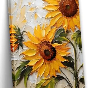 Sunflower Canvas Wall Art, 2D No Texture Sunflower Painting Poster, Yellow Flower Wall Decor, Summer Flower Picture for Wall Living Room Bathroom Bedroom Home Decoration 12*18 in ( Stretched Canvas on A Wooden Frame)