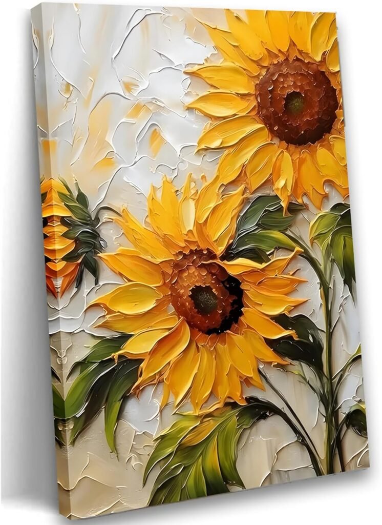 PORMIPONE Sunflower Canvas Wall Art, 12x18in Stretched Canvas, Yellow Flower Decor