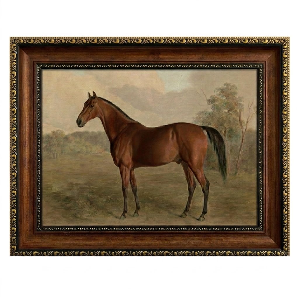 PORMIPONE Vintage Horse Wall Art, 16x24in Framed Canvas, Classical Animal Print with Antique Bronze Frame, Farmhouse Rustic Wall Decor for Living Room Office Bedroom