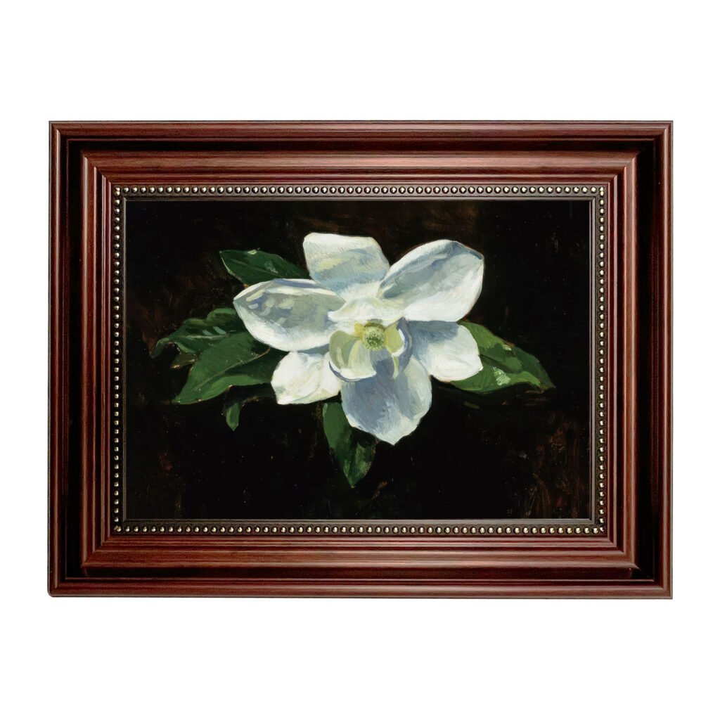 PORMIPONE White Magnolia Wall Art, 16x24in Framed Canvas, Vintage Floral Print, Elegant Botanical Wall Decor for Living Room Bedroom Entryway