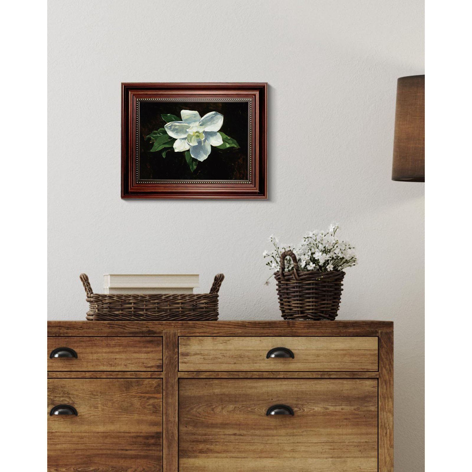 Vintage White Magnolia in Floral Print Elegant Canvas Wall Art – Pormipone