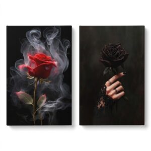PORMIPONE Dual Gothic Roses Night Canvas Wall Art, 16x24in 2pcs Framed Canvas