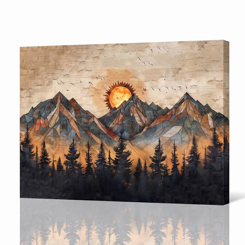PORMIPONE 36x24in Mountain Sunset Canvas Wall Art