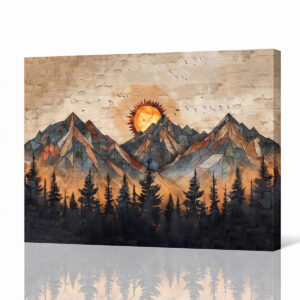 PORMIPONE 36x24in Mountain Sunset Canvas Wall Art