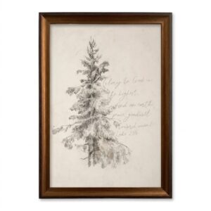 PORMIPON Framed Canvas Wall Art Vintage Print Christmas Tree Scripture Paintings Peace On Earth Luke 2:14 Winter Pine Christian Bible Verse Retro for Home Living Room Bedroom Decor (16"x24")