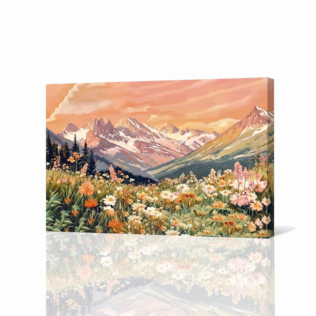PORMIPONE 36x24in Wildflower Mountain Canvas Wall Art