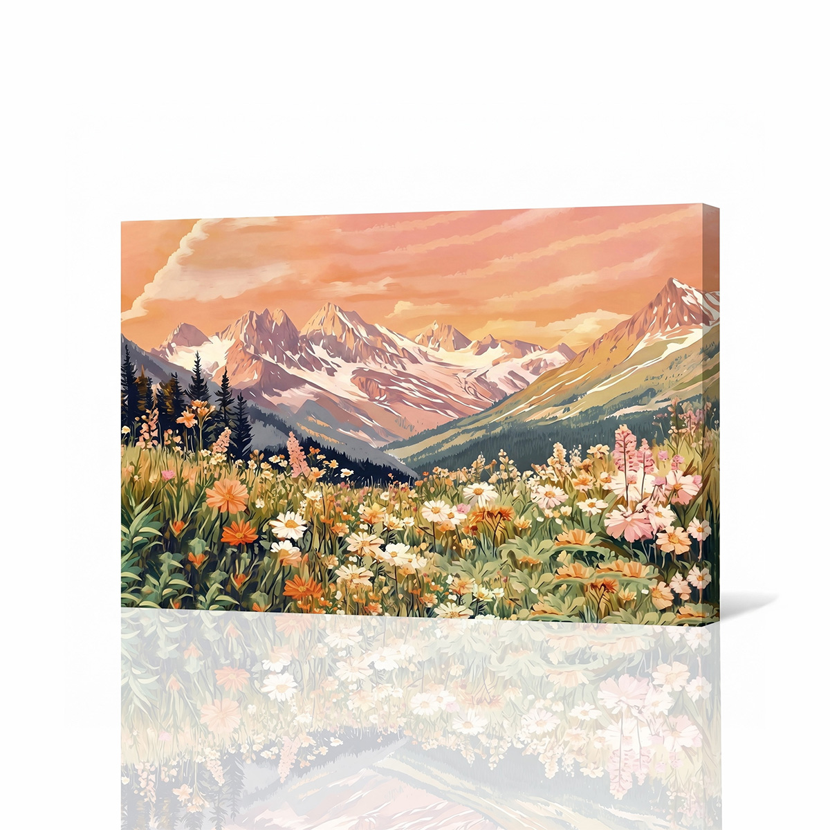 PORMIPONE 36x24in Wildflower Mountain Canvas Wall Art