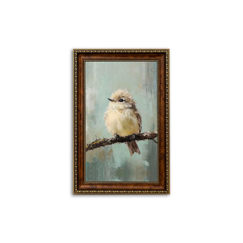 PORMIPONE Quiet Perched Sparrow Wall Art, 16x24in Brown Framed Canvas