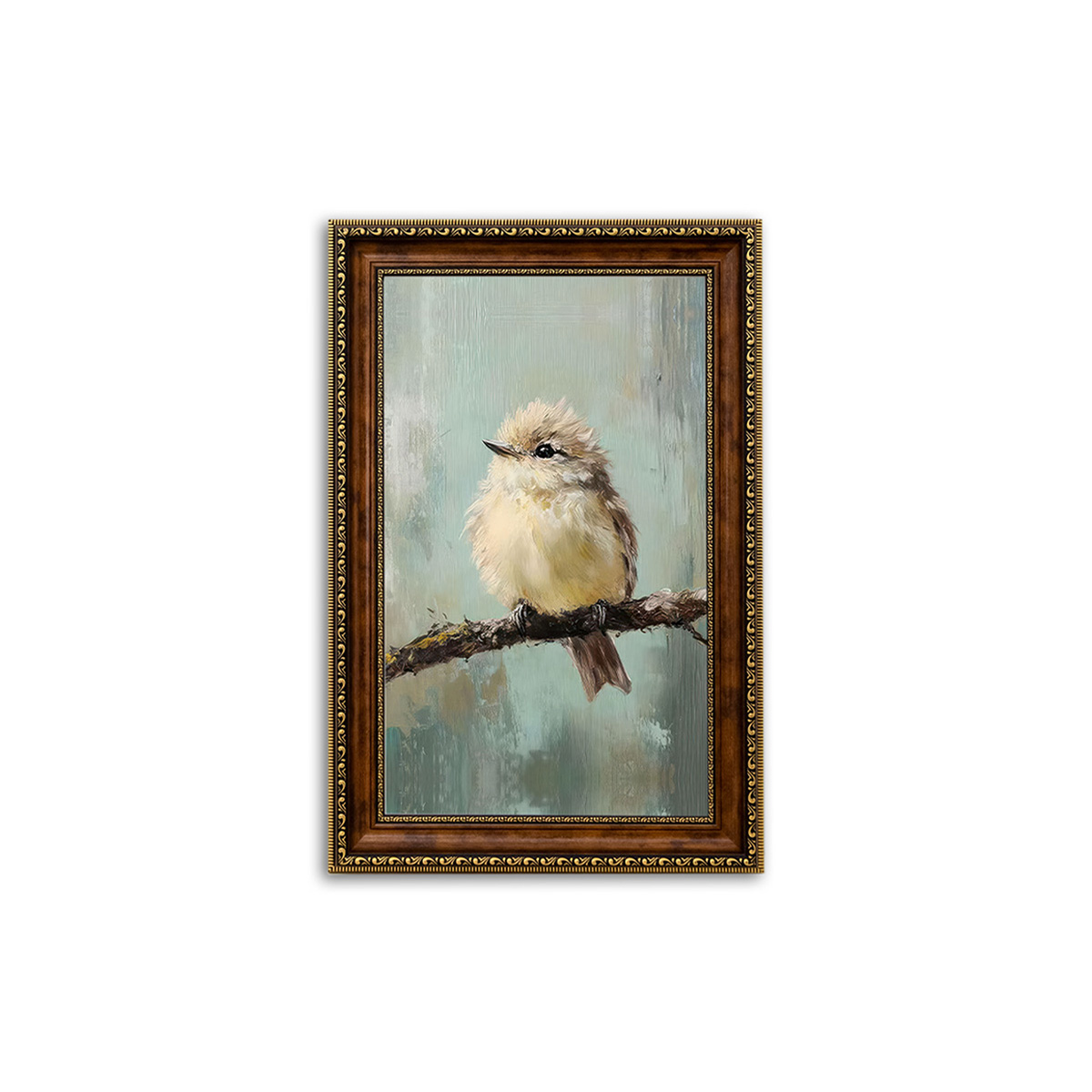 PORMIPONE Quiet Perched Sparrow 16x24in Brown Framed Canvas Wall Art
