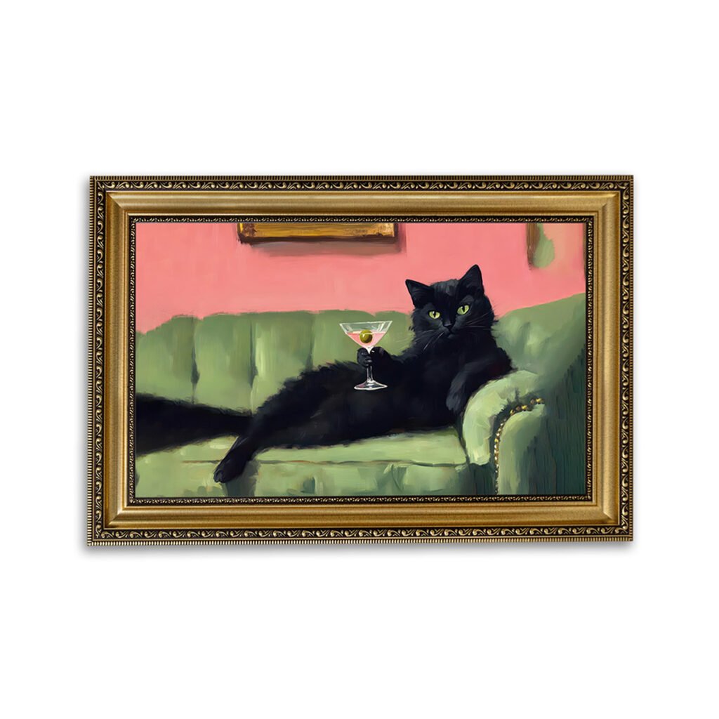 PORMIPONE 24x16in Funny Black Cat Martini Canvas Wall Art
