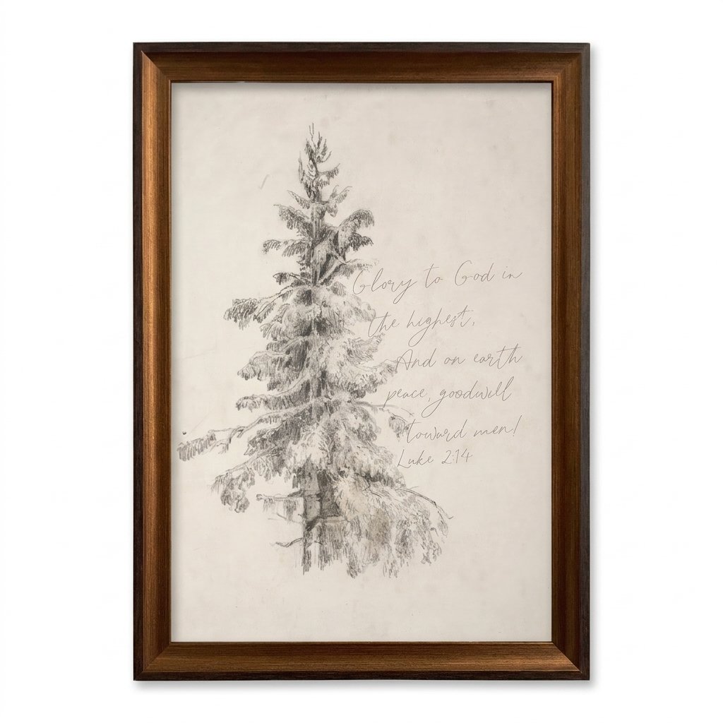 PORMIPONE Christmas Tree Scripture Wall Art, 16x24in Framed Canvas, Peace On Earth Luke 2:14