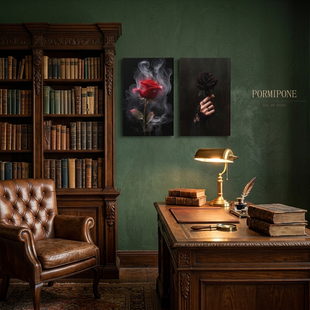 PORMIPONE Dual Gothic Roses Night Canvas Wall Art, 16x24in 2pcs Framed Canvas - 图片 2