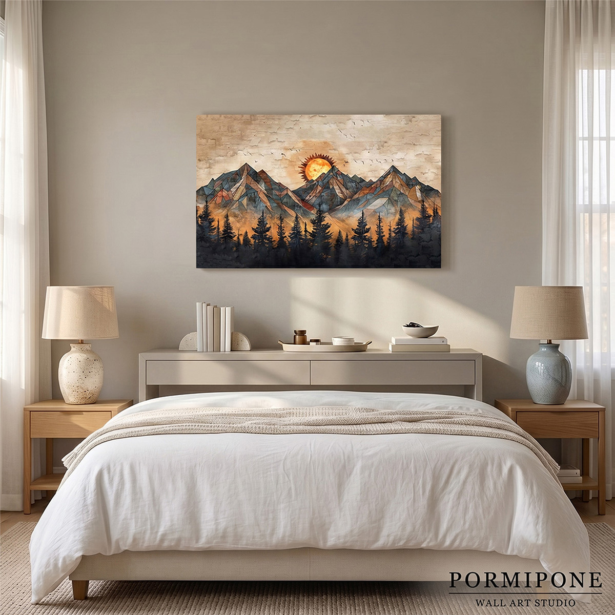 PORMIPONE 36x24in Mountain Sunset Canvas Wall Art - 图片 2