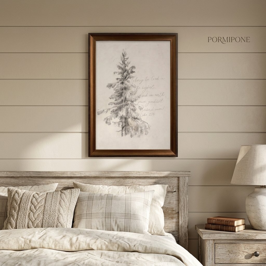 PORMIPONE Christmas Tree Scripture Wall Art, 16x24in Framed Canvas, Peace On Earth Luke 2:14 - 图片 2