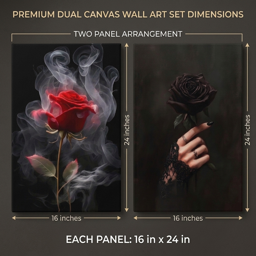PORMIPONE Dual Gothic Roses Night Canvas Wall Art, 16x24in 2pcs Framed Canvas - 图片 3