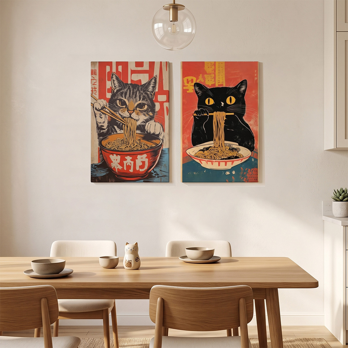PORMIPONE 16x24in Funny Cat Noodle Canvas Wall Art(Set of 2) - 图片 3