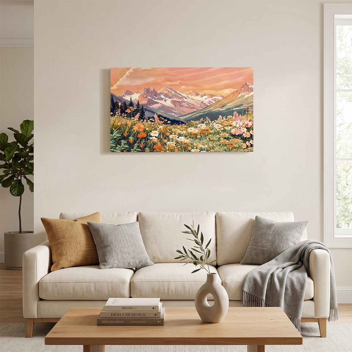 PORMIPONE 36x24in Wildflower Mountain Canvas Wall Art - 图片 3