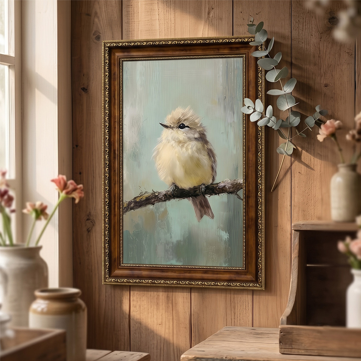 PORMIPONE Quiet Perched Sparrow 16x24in Brown Framed Canvas Wall Art - 图片 3