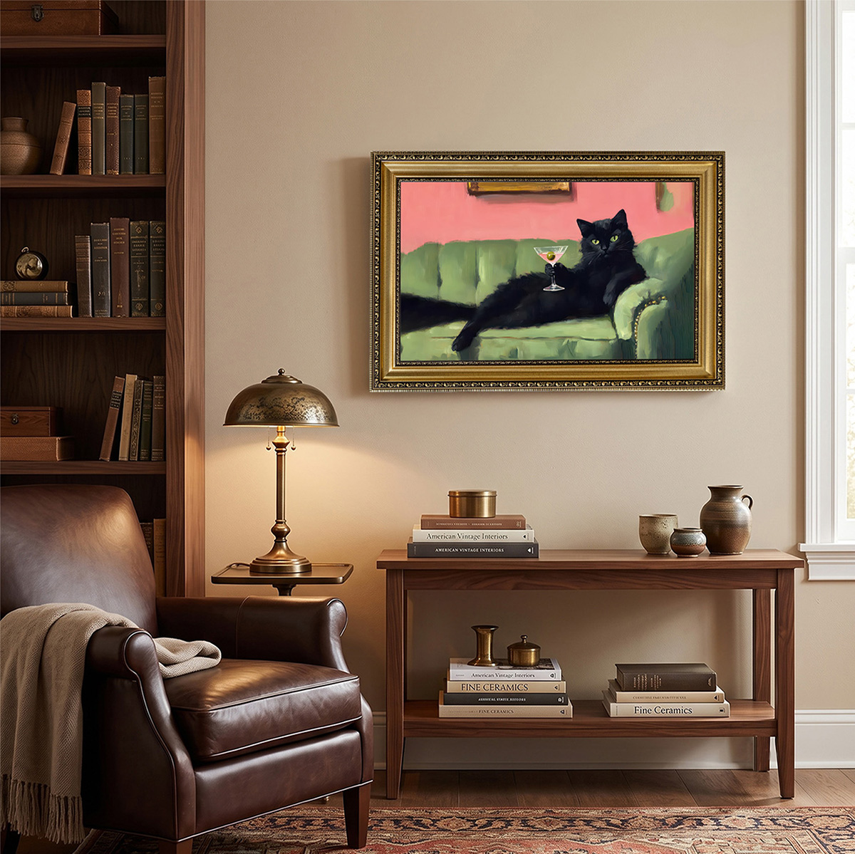 PORMIPONE 24x16in Funny Black Cat Martini Canvas Wall Art - 图片 3