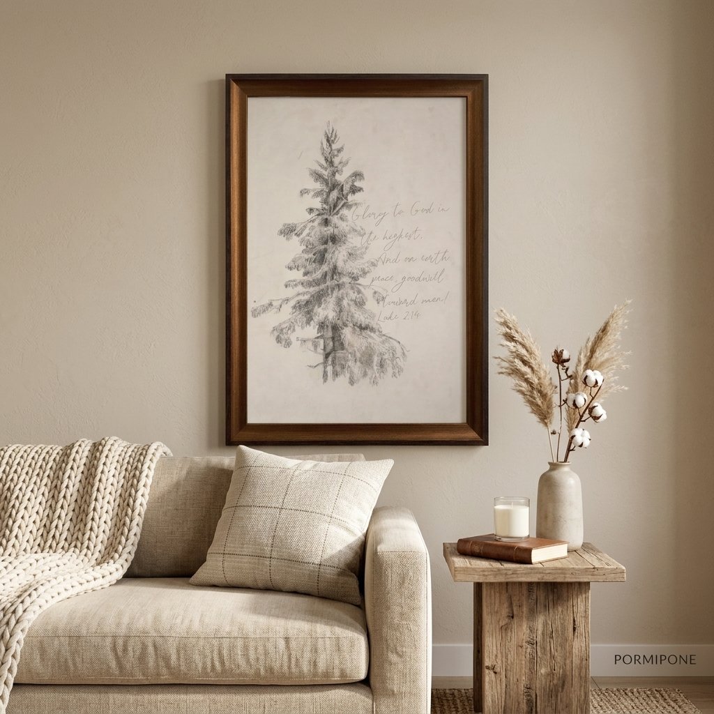 PORMIPONE Christmas Tree Scripture Wall Art, 16x24in Framed Canvas, Peace On Earth Luke 2:14 - 图片 3