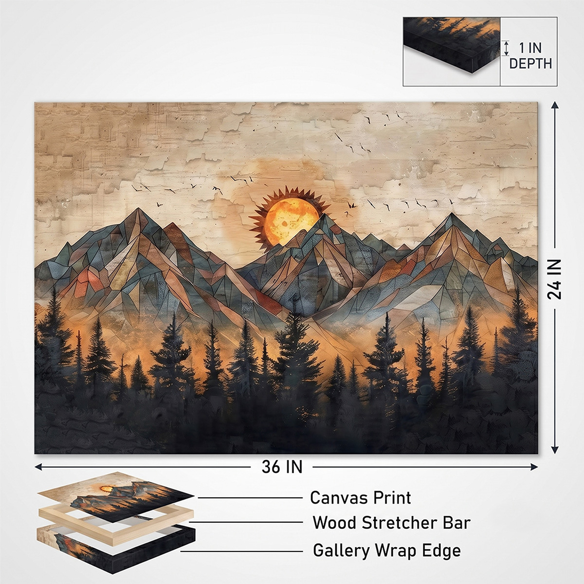 PORMIPONE 36x24in Mountain Sunset Canvas Wall Art - 图片 4