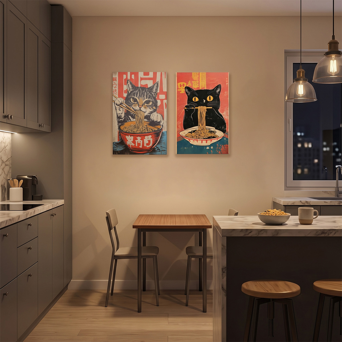 PORMIPONE 16x24in Funny Cat Noodle Canvas Wall Art(Set of 2) - 图片 4