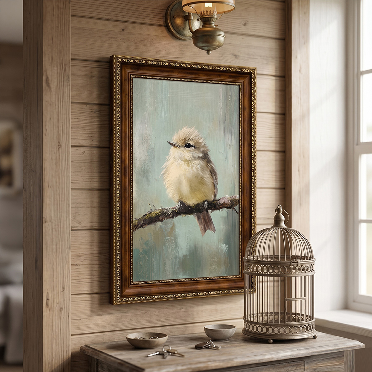 PORMIPONE Quiet Perched Sparrow 16x24in Brown Framed Canvas Wall Art - 图片 4