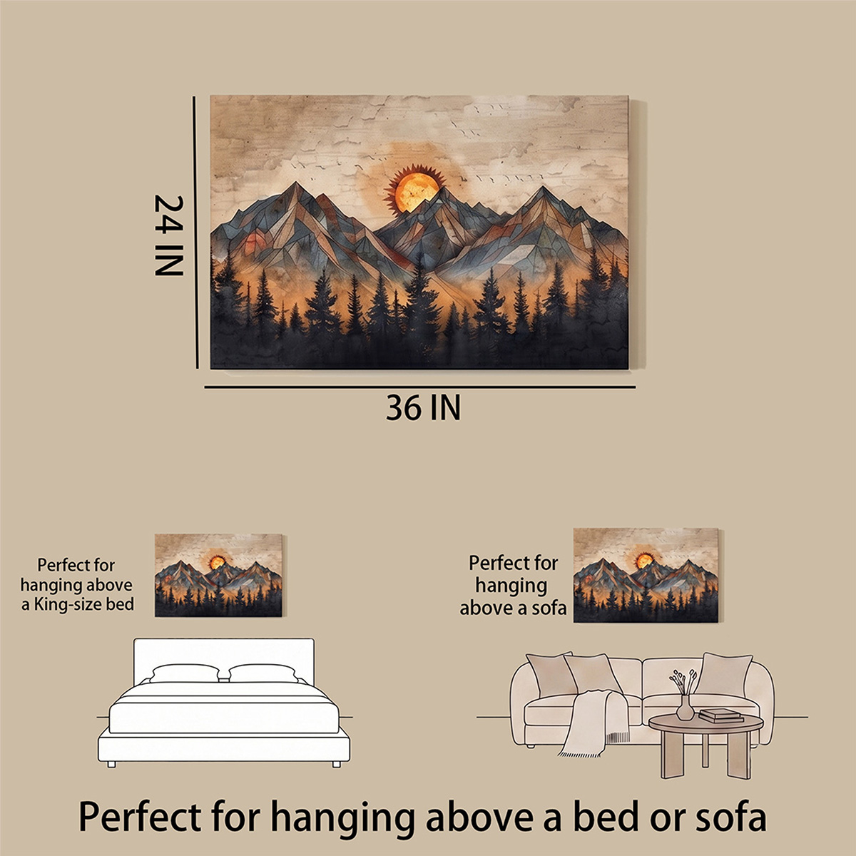PORMIPONE 36x24in Mountain Sunset Canvas Wall Art - 图片 5