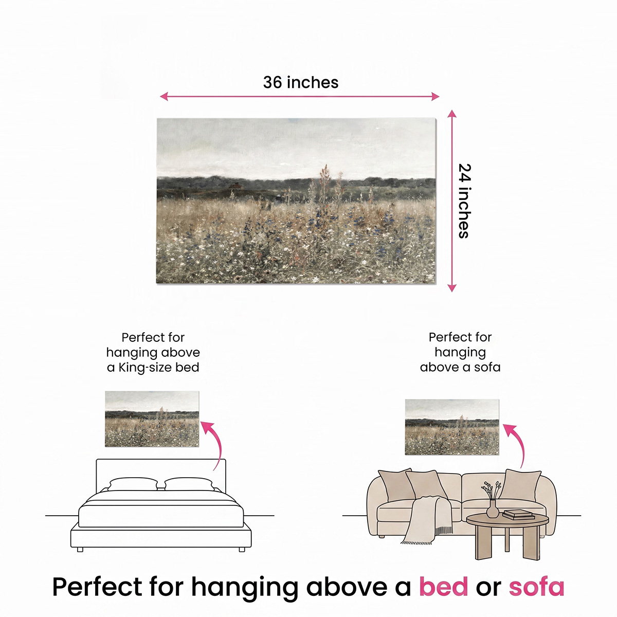 PORMIPONE 36x24inch Twilight Meadow Canvas Wall Art - 图片 5