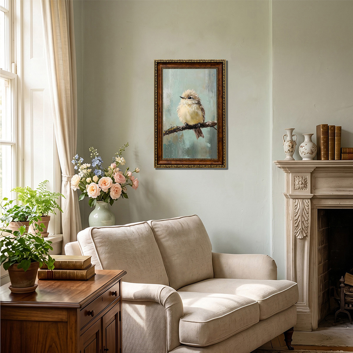 PORMIPONE Quiet Perched Sparrow 16x24in Brown Framed Canvas Wall Art - 图片 5