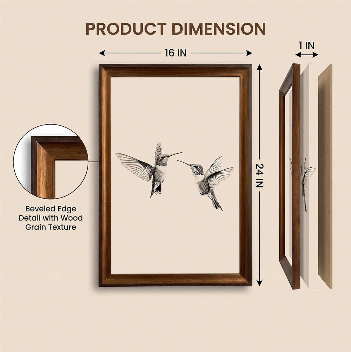 PORMIPONE 16x24in Vintage Black and White Bird Sketch Canvas Art - 图片 5